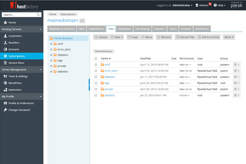 Plesk Dateimanager